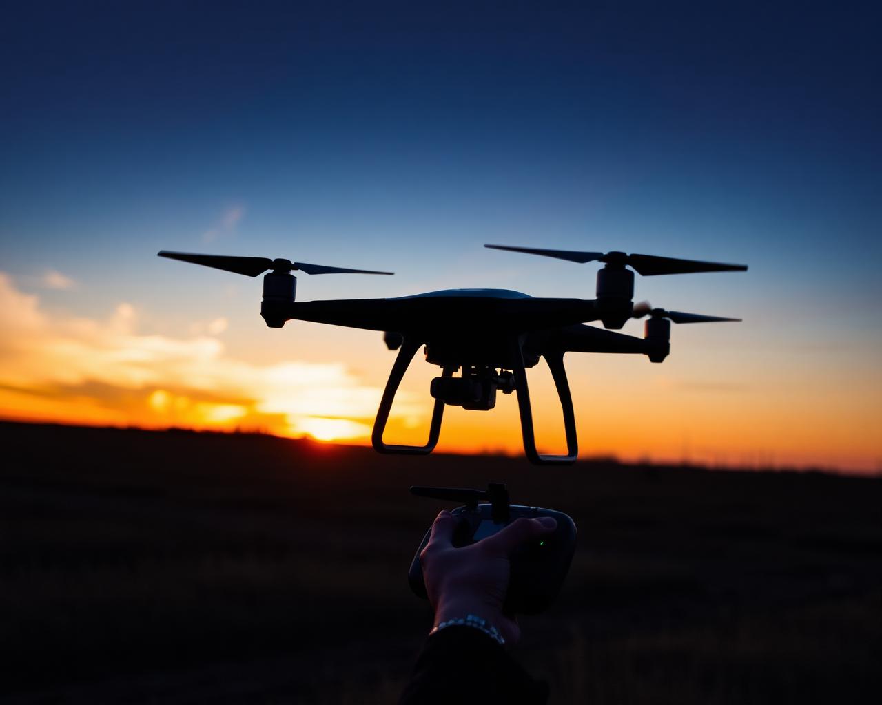 Drone pilot at sunset